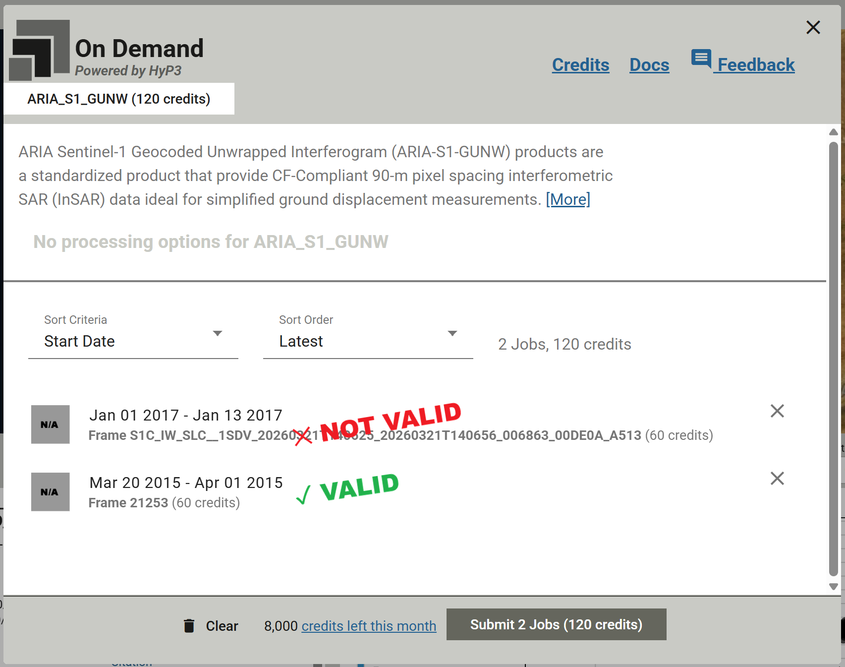 "ARIA GUNW Frame Mode"