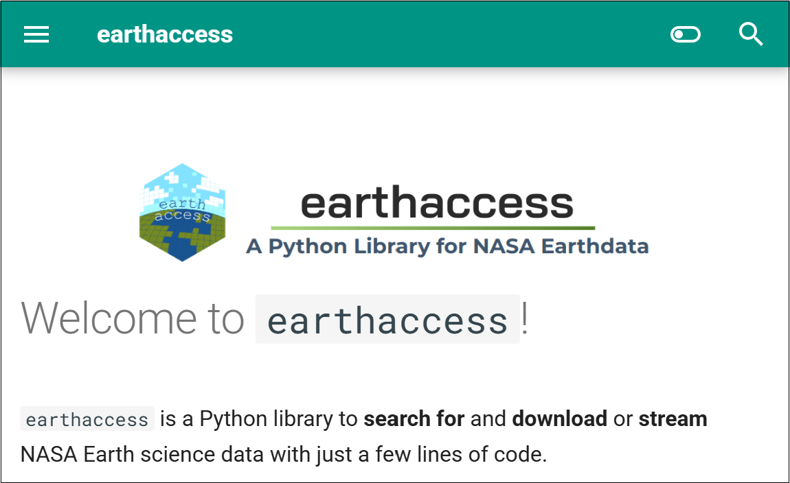 Image of the earthaccess web page
