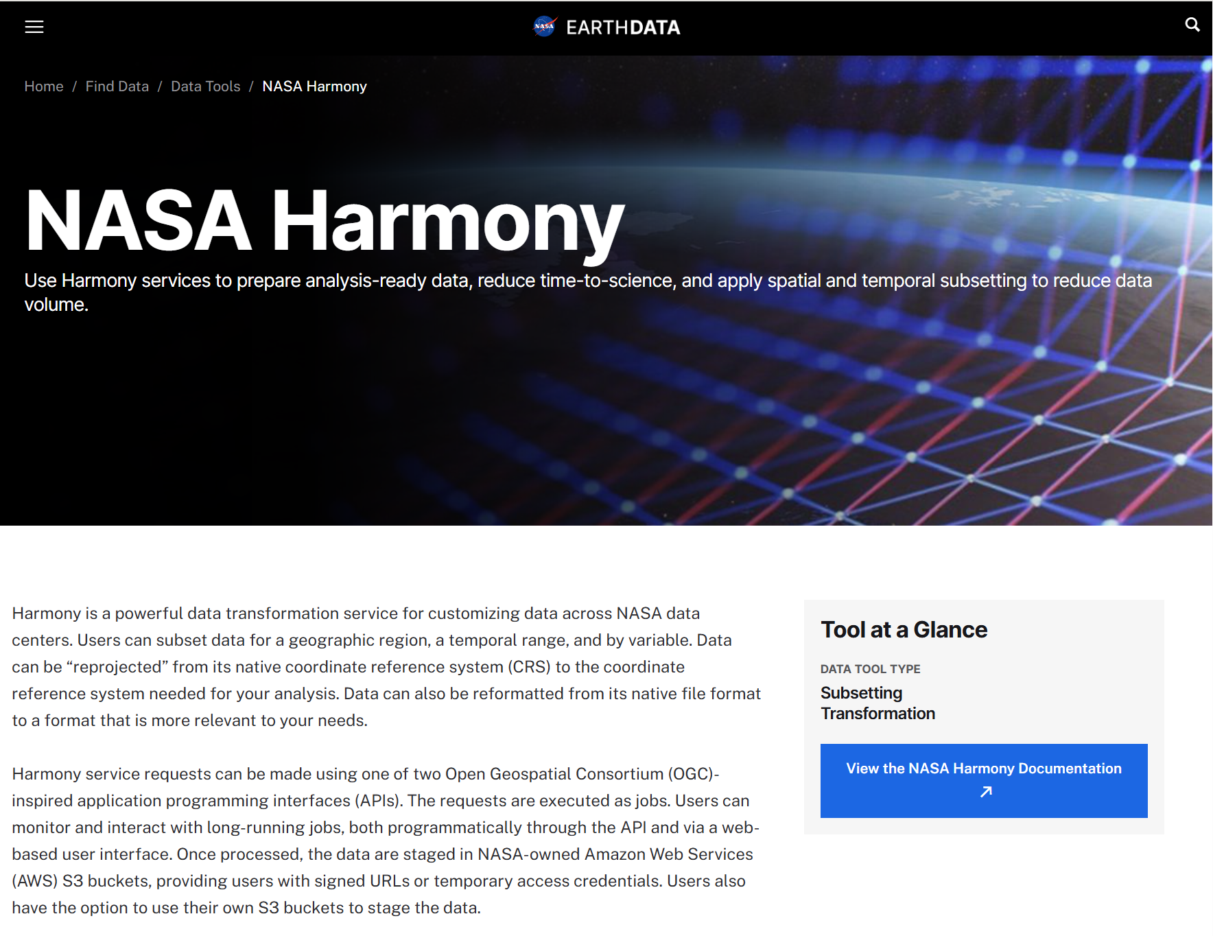 Click to open https://www.earthdata.nasa.gov/data/tools/nasa-harmony