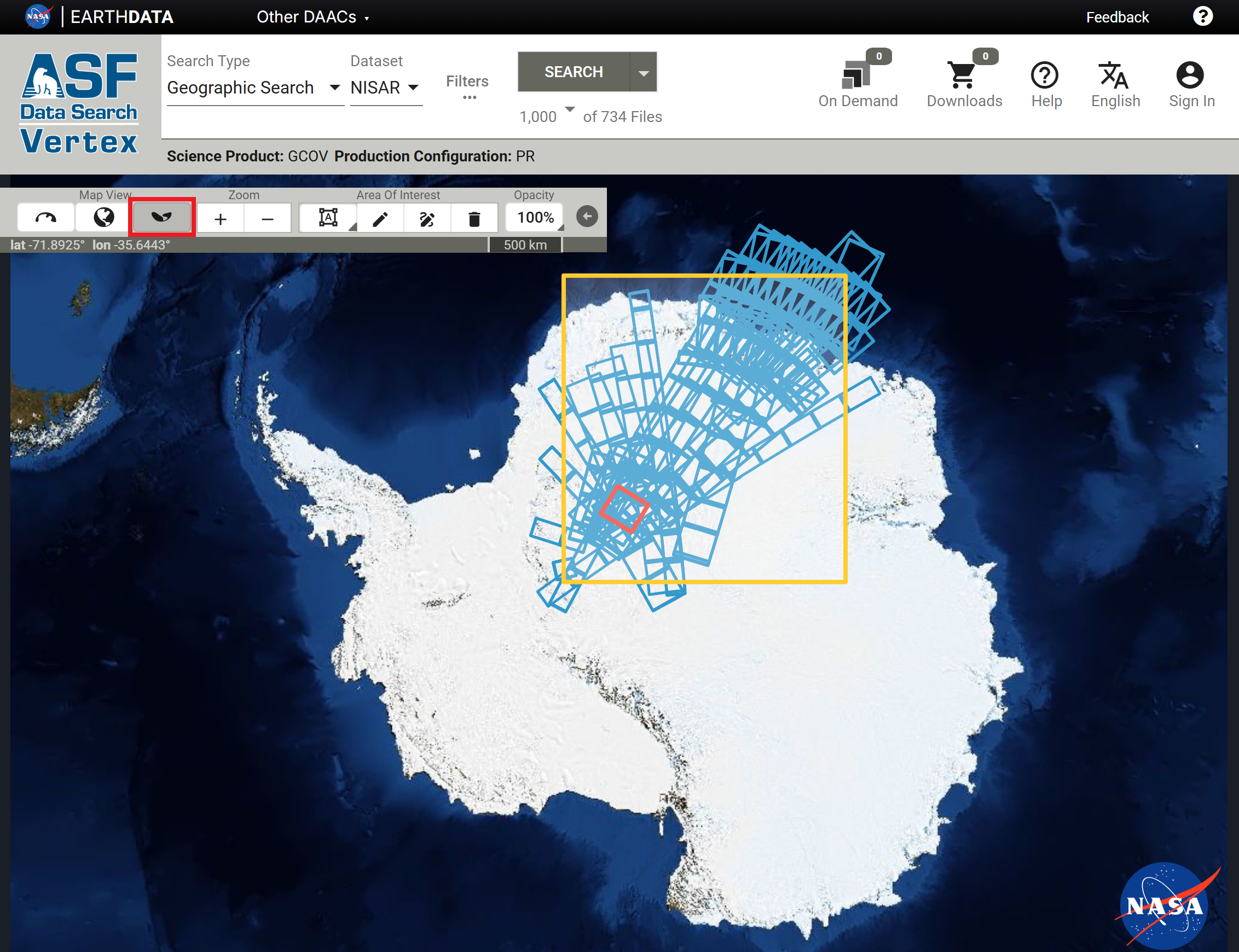 Image illustrating how to use the Antarctic Map View in Vertex. 