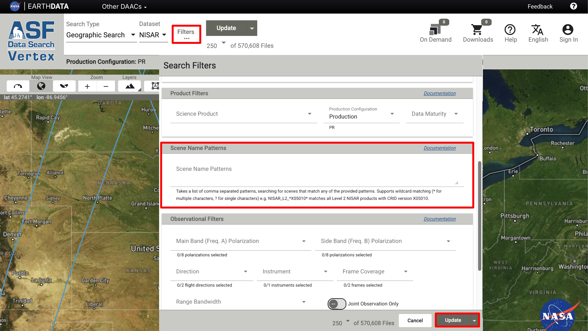 Screenshot highlighting the scene name pattern filter.