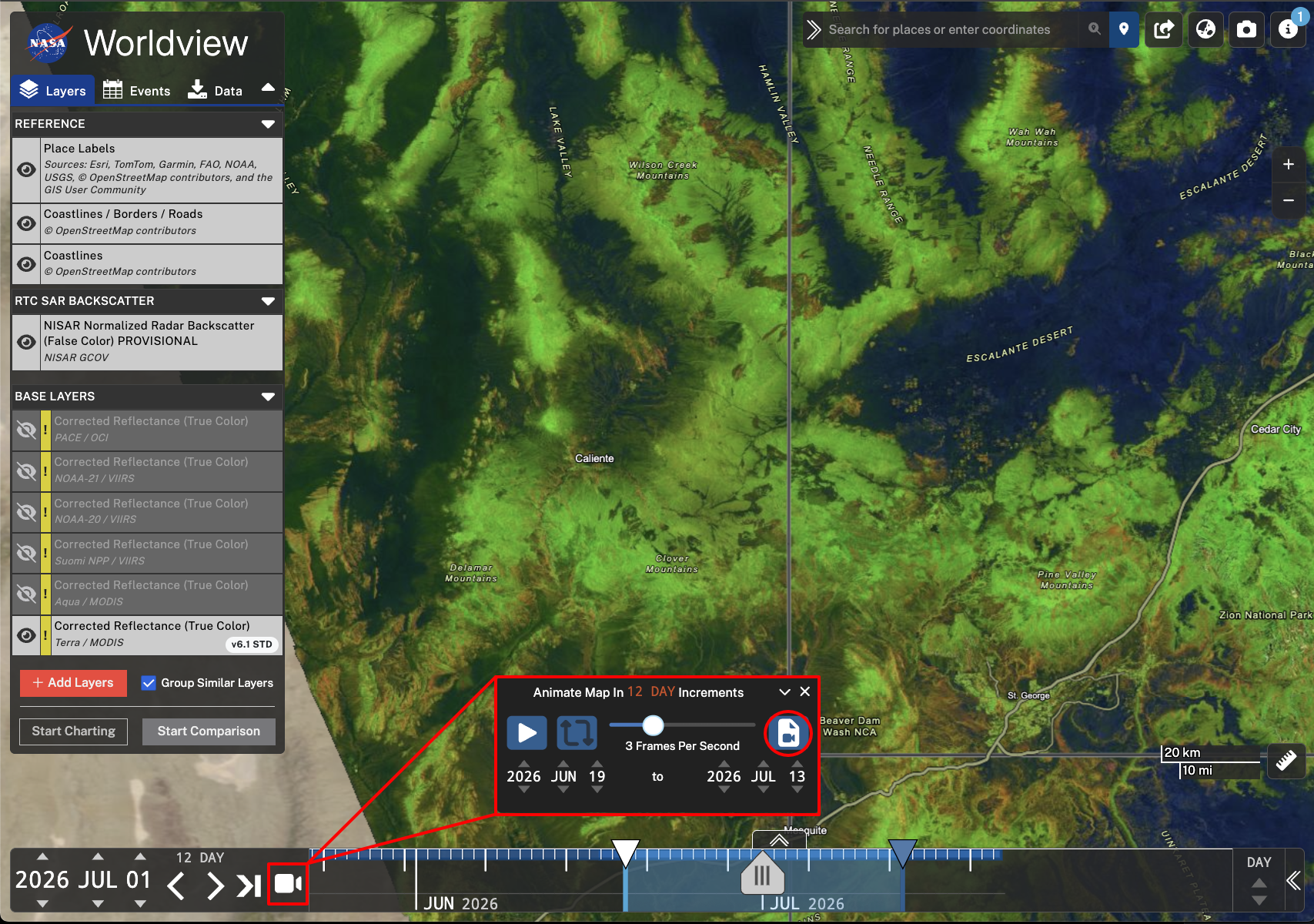 Screenshot showing the placement and parameters in the animation tool.