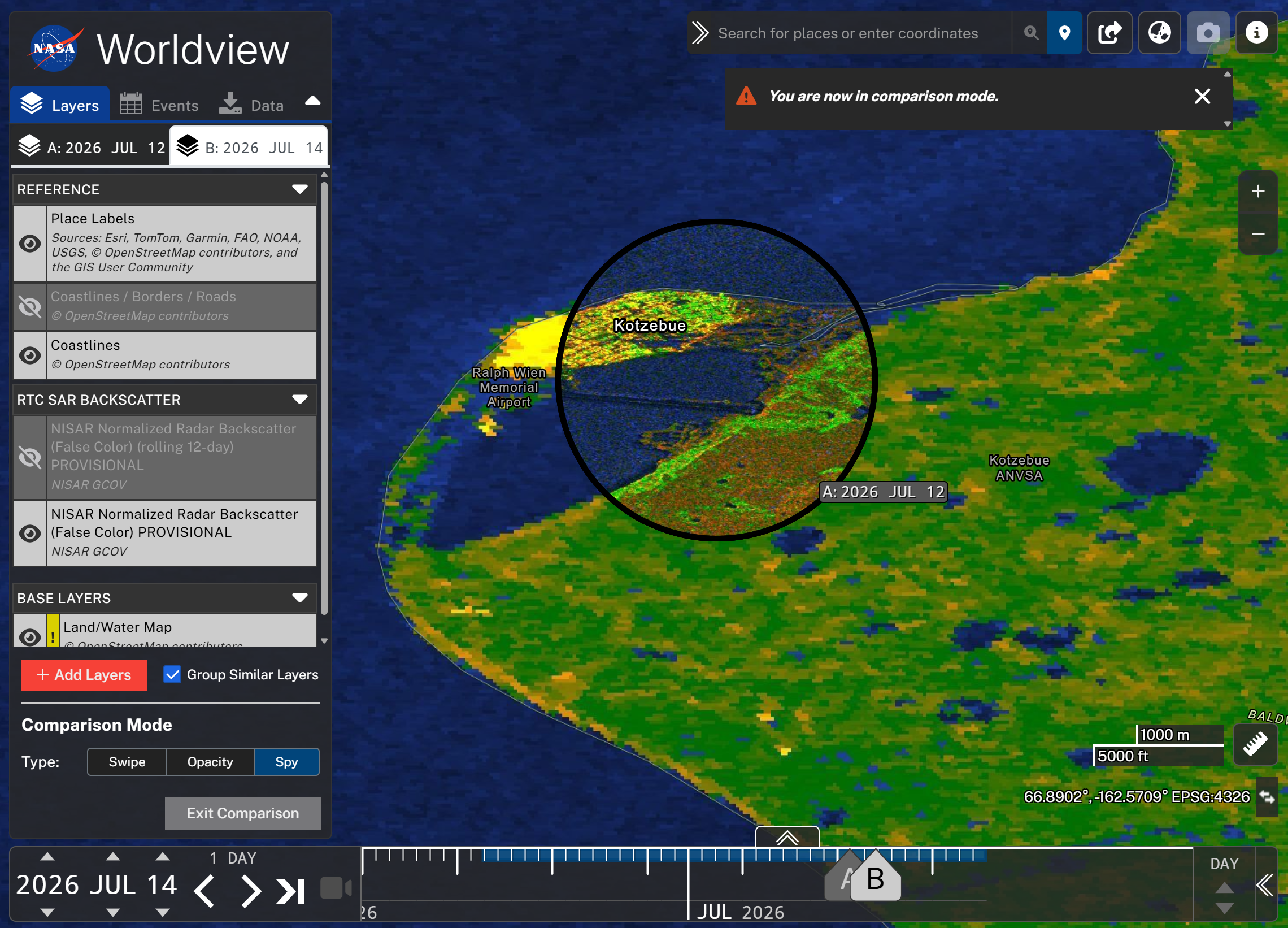 Screenshot highlighting the spy option in the comparison tool. 
