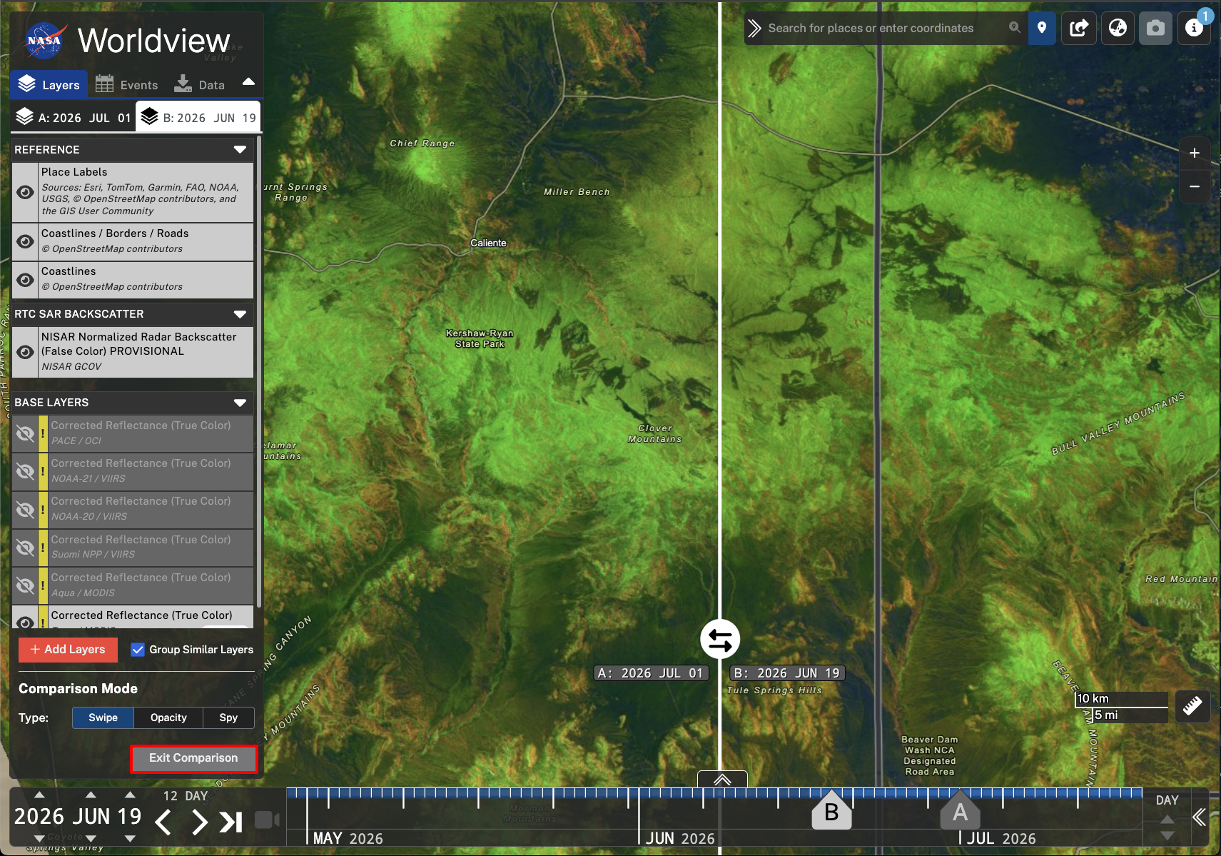 Screenshot emphasizing the **Exit Comparison** button.  