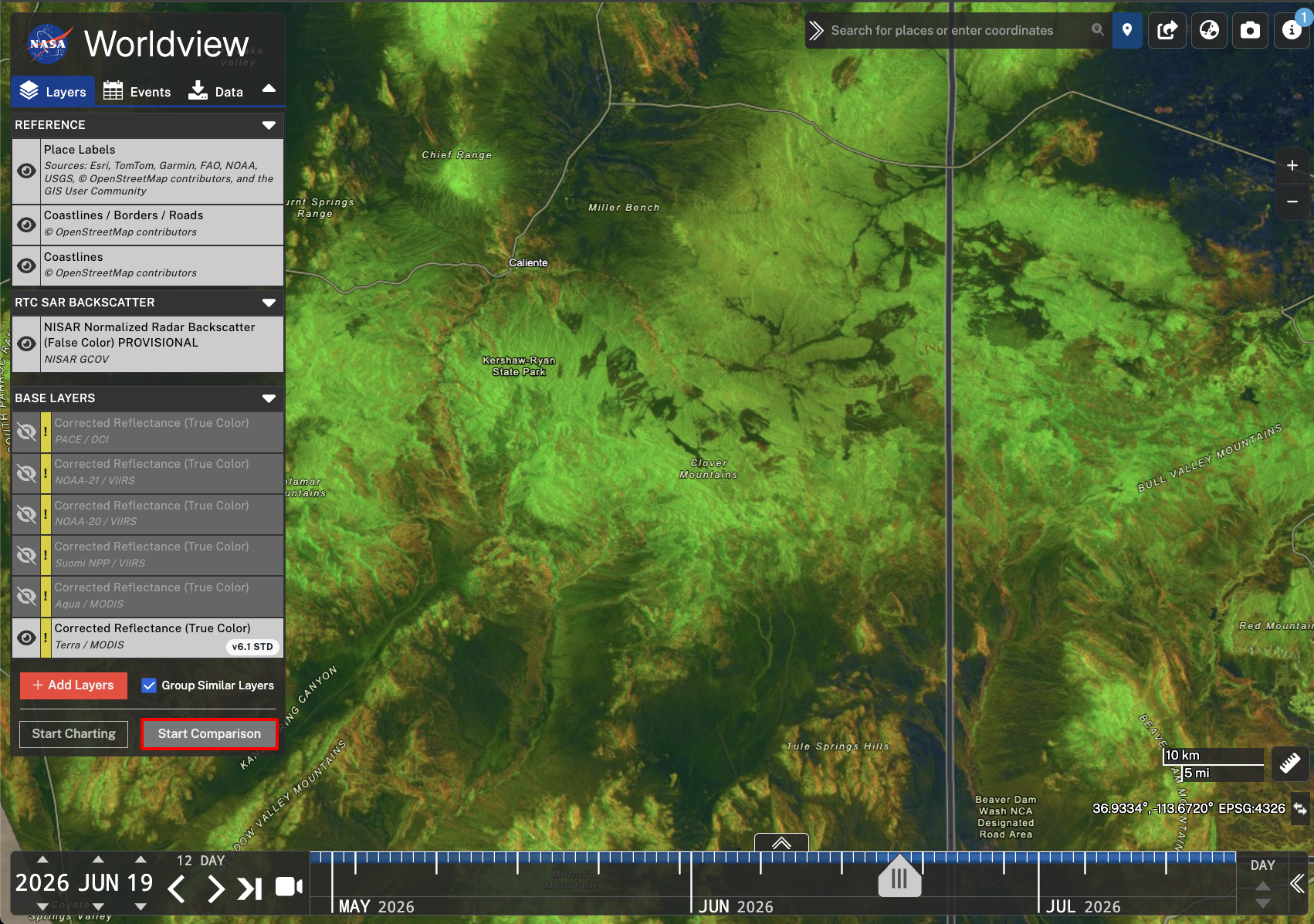 Screenshot highlighting the Start Comparison button. 